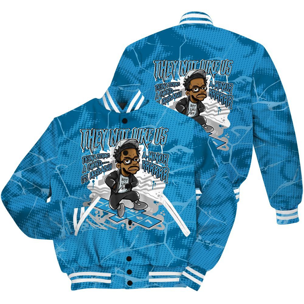 Varsity Jacket To Match Powder Blue 9s Shirt - Hopscotch Dislike Us Graphic Crack All Over Print
