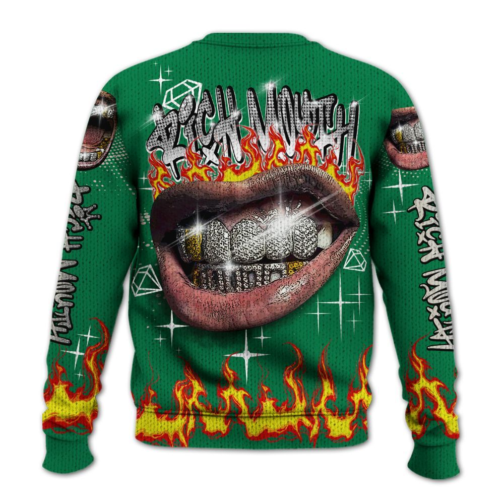 Knitted Sweater To Match Lucky Green 2s - Rich Mouth Fire Rap Retro 90s