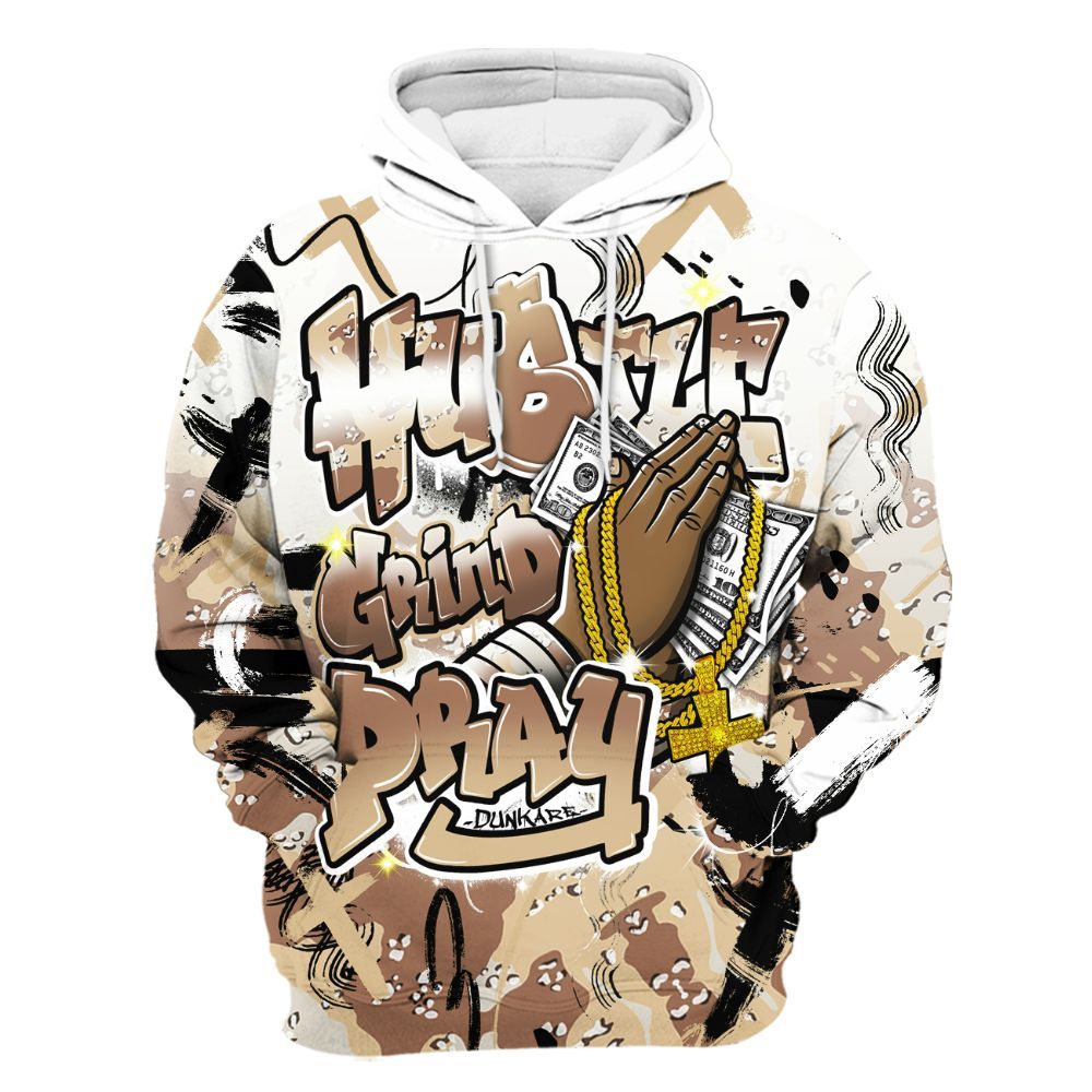 Hoodie To Match Desert Camo 3s - Money Hustle Grind Pray All Over Print