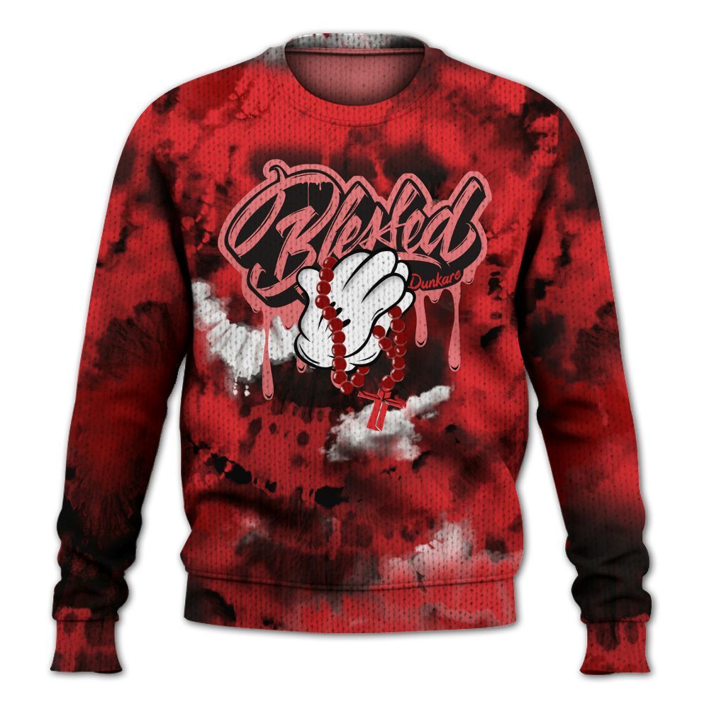 Knitted Sweater To Match Chile Red 9s - God Blessed Tie Dye