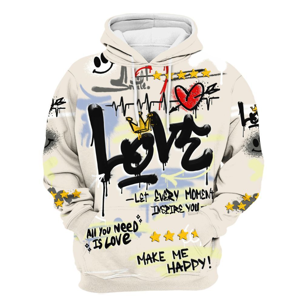 Hoodie To Match Luminous Green 5s - Happy Love Beats Graffiti All Over Print