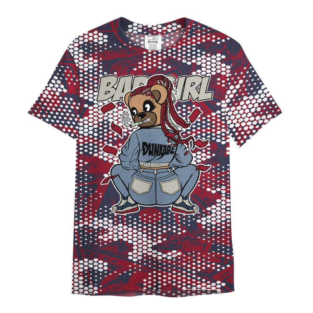 Shirt To Match Navy Blue 2024 6s - Rebellious Girl Bear Banknotes Art All Over Print