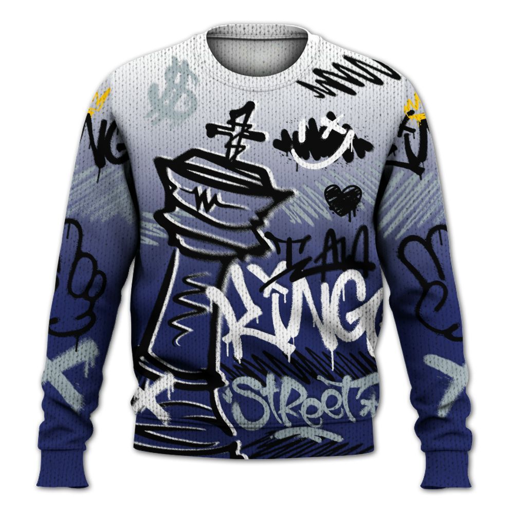 Knitted Sweater To Match Midnight Navy 11s - Street King Chess Streetwear