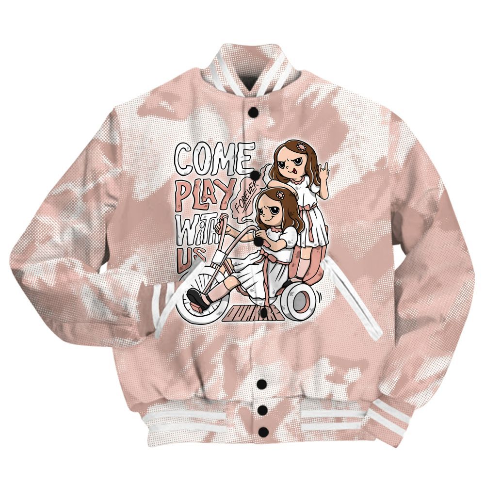 Varsity Jacket To Match Low Legend Pink 11s Shirt - Come Hangout Halloween Abstract Halftone All Over Print