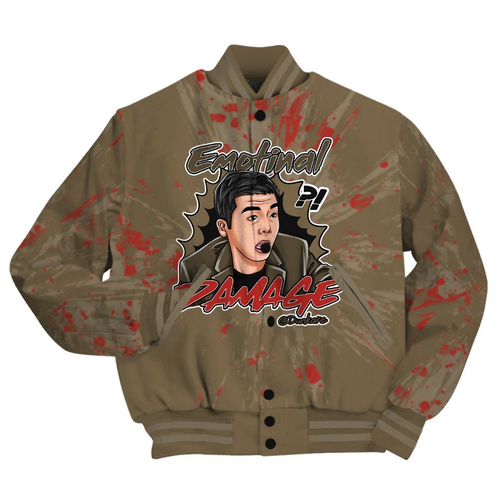 Varsity Jacket To Match Olive 9s Shirt - Damaged Meme Shirt Unisex Outfit All Over Print