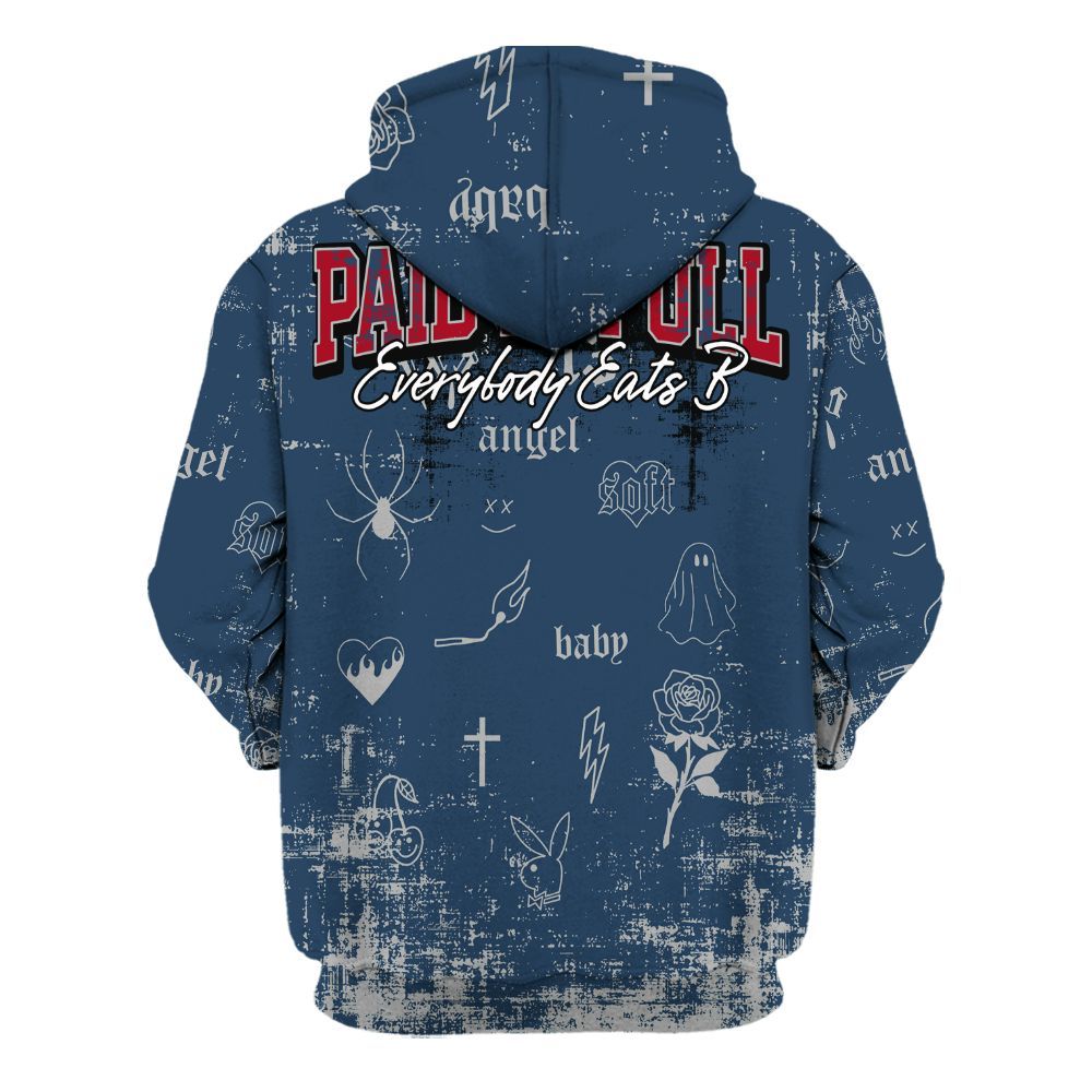 Hoodie To Match Retro French Blue 2025 12s - Paid In Full Money All Over Print