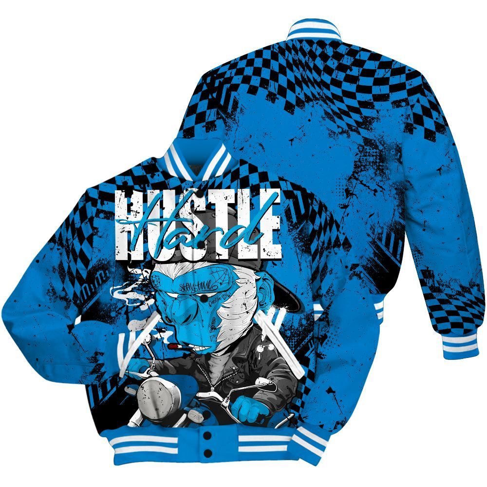 Varsity Jacket To Match Industrial Blue 4s - Hustle Hard Monkey Military Blue 4s All Over Print