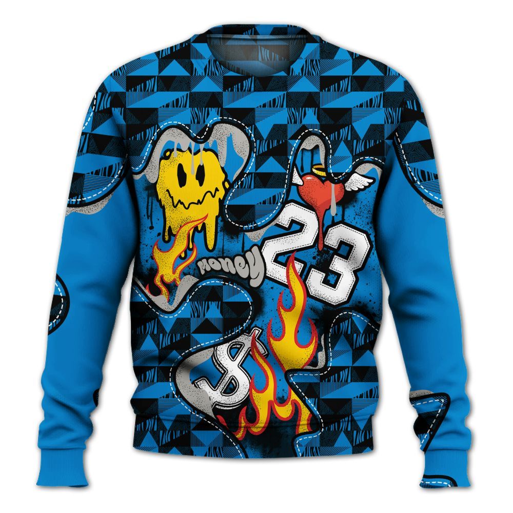 Sweatshirt To Match Industrial Blue 4s - 23 Smile Burning Heart Military Blue 4s All Over Print