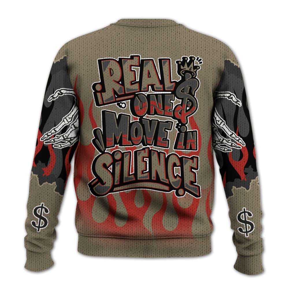 Knitted Sweater To Match Olive 9s - Ones Move In Silence Graphic Trapped