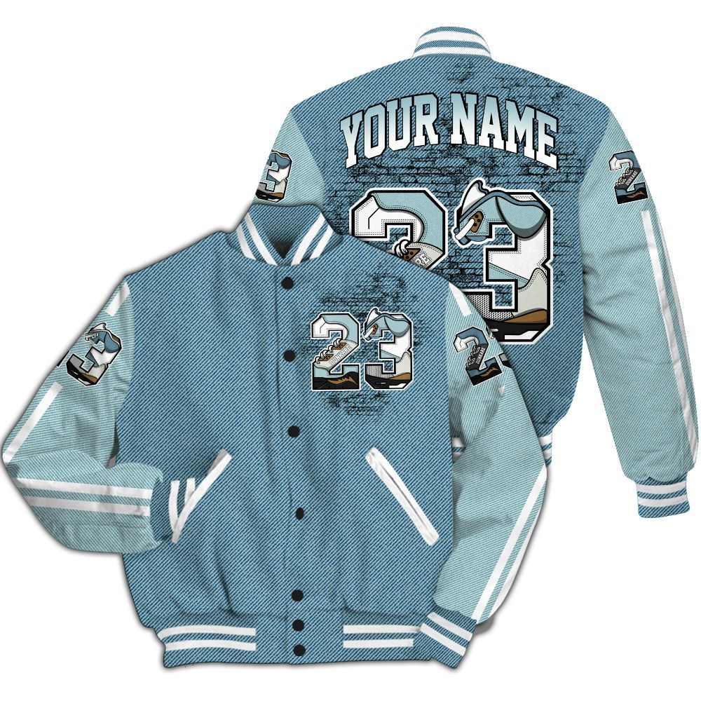 Varsity Jacket To Match Denim Worn Blue 2025 4s - Custom Name Number 23 5s All Over Print