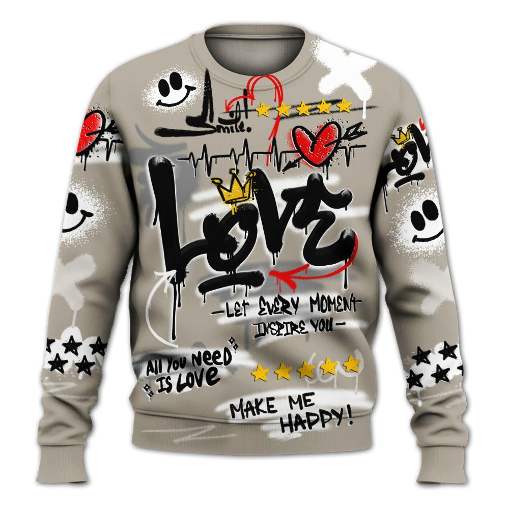 Sweatshirt To Match RM Light Bone 4s - Happy Love Beats Graffiti Streetwear All Over Print