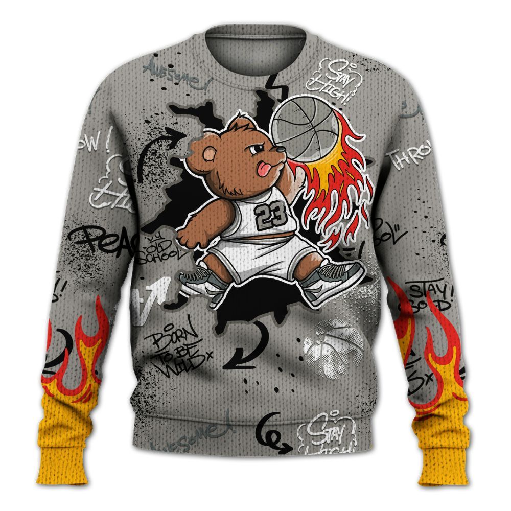 Knitted Sweater To Match Cool Grey 9s - Number 23 Basketball Bear Custom Name
