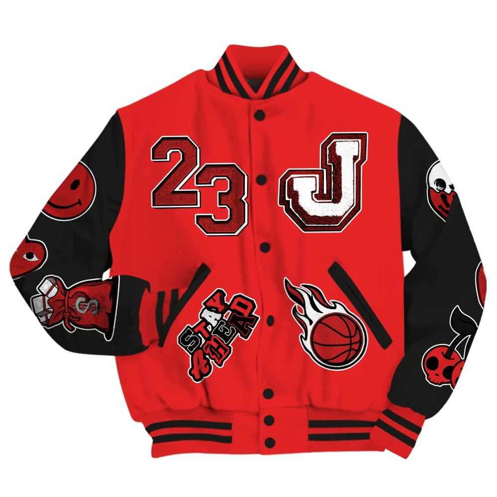 Varsity Jacket To Match Red Thunder 4s - Hustles Money Number 23 All Over Print