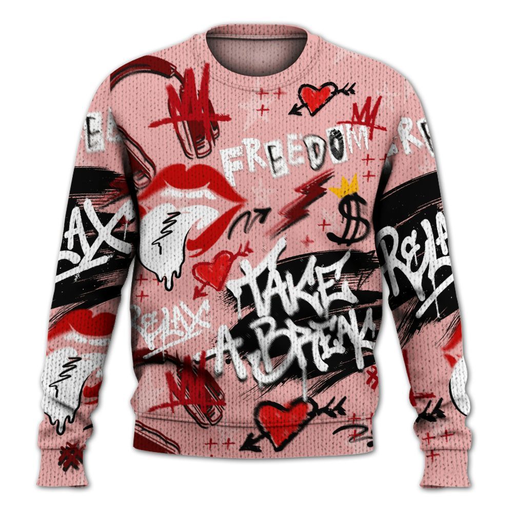 Knitted Sweater To Match Low Valentines Day 1s - Take Break Freedom Graffiti Streetwear
