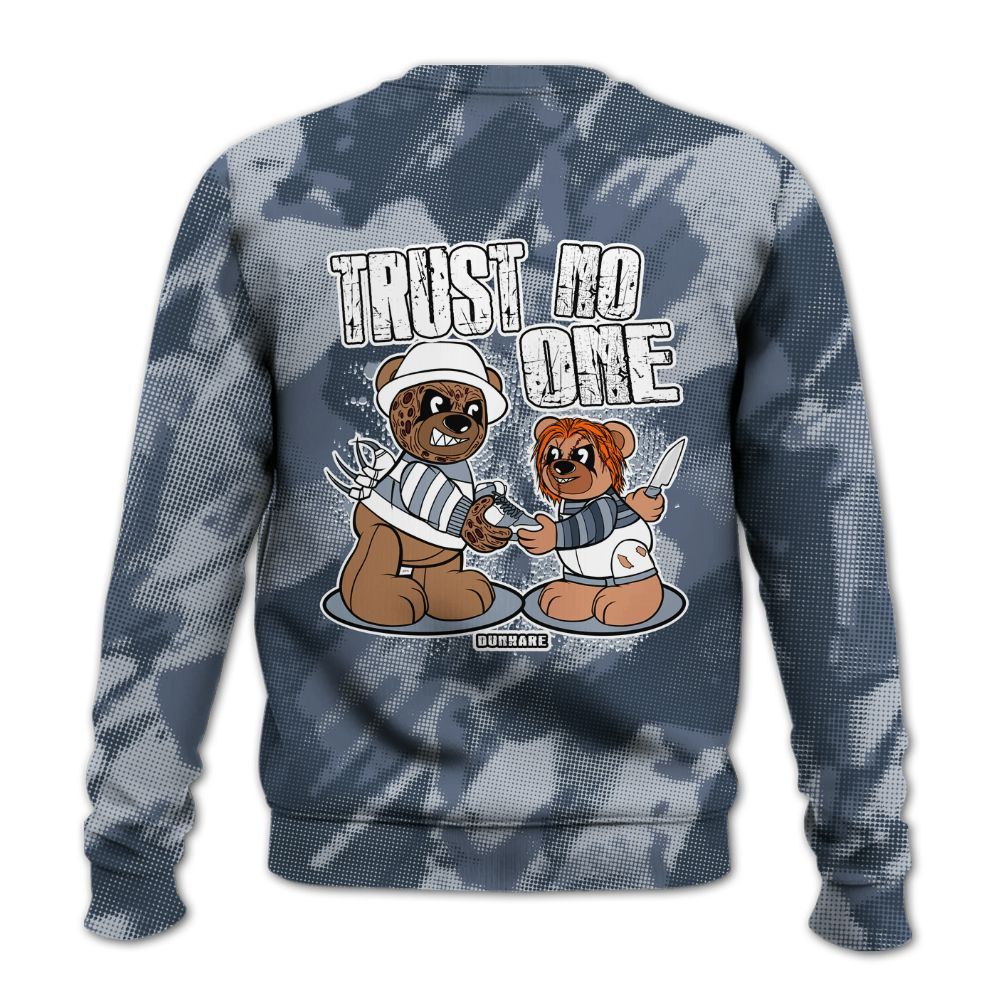 Sweatshirt To Match Low Diffused Blue 11s - Trust No One Bear Abstract Halftone All Over Print