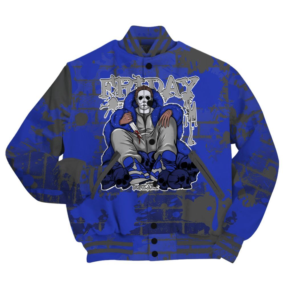 Varsity Jacket To Match Air Max Plus Black Racer Blue Shirt - Friday Brick All Over Print