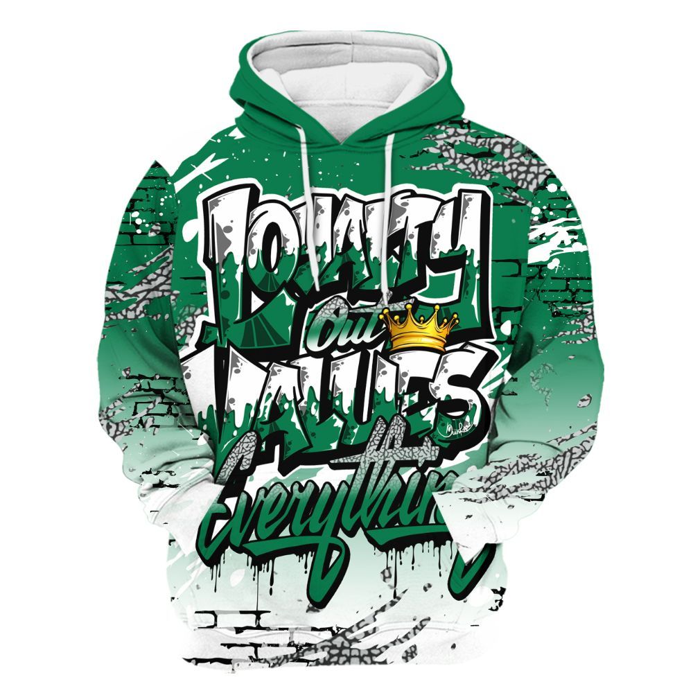 Hoodie To Match Pine Green 3s - Values Of Loyalty Drip All Over Print