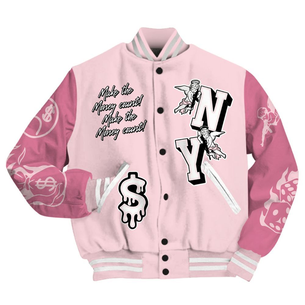 Varsity Jacket To Match GS Pearl Pink 12s - Paid In Full Money Graphic Varsity Jacket All Over Print