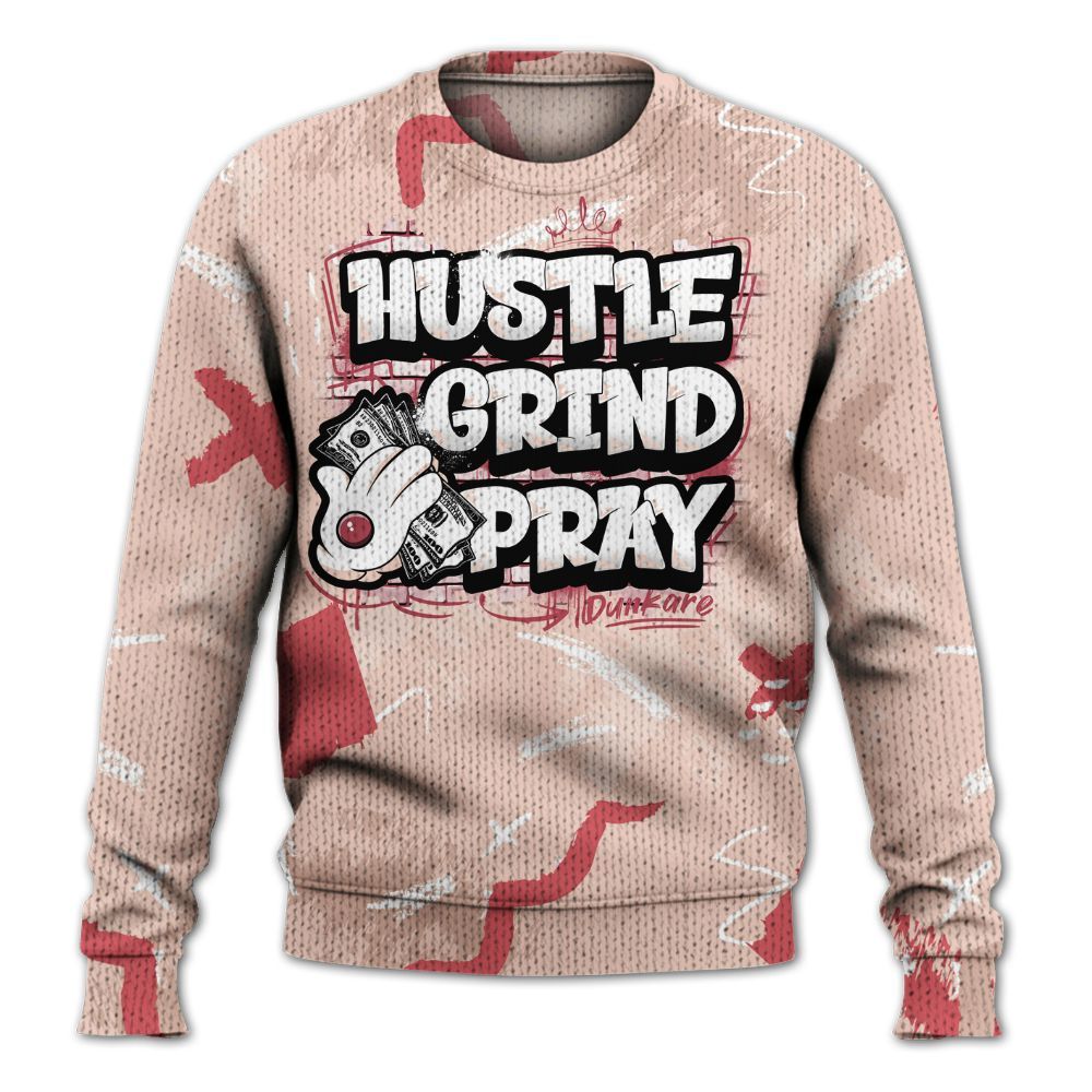 Sweater To Match Washed Coral 2s Shirt, Hustle Grind Pray Retro Graphic