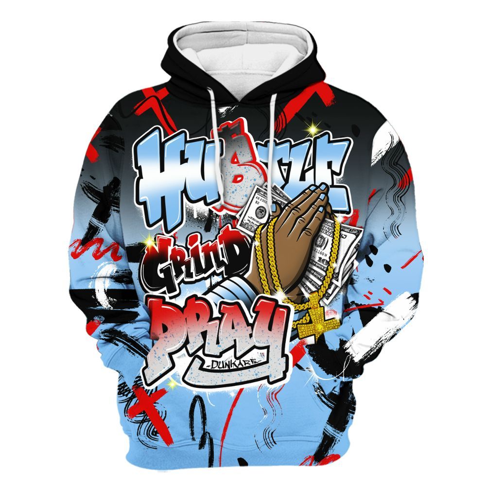 Hoodie To Match University Blue 5s - Money Hustle Grind Pray All Over Print