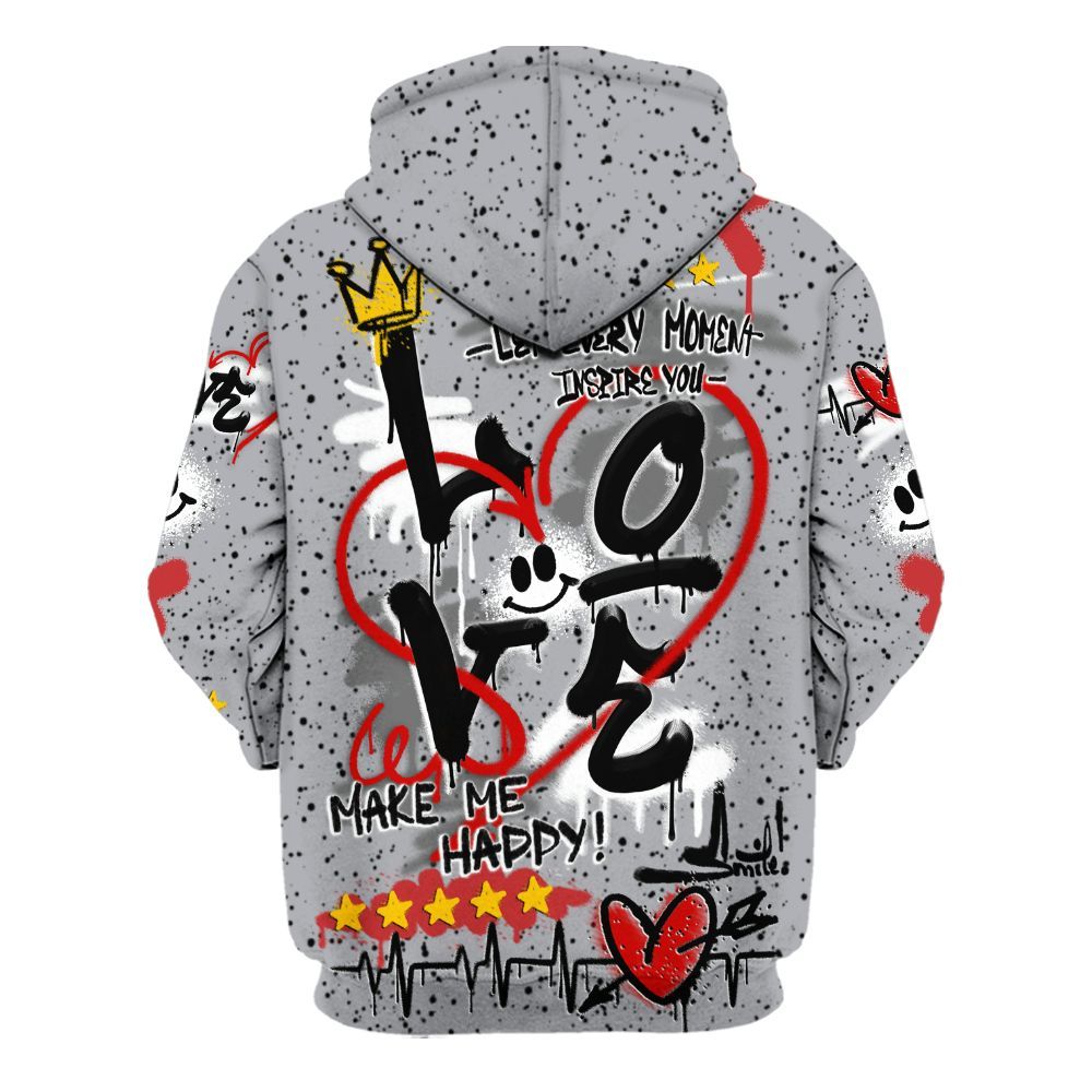 Hoodie To Match White Cement 4s - Happy Love Beats Graffiti Streetwear All Over Print