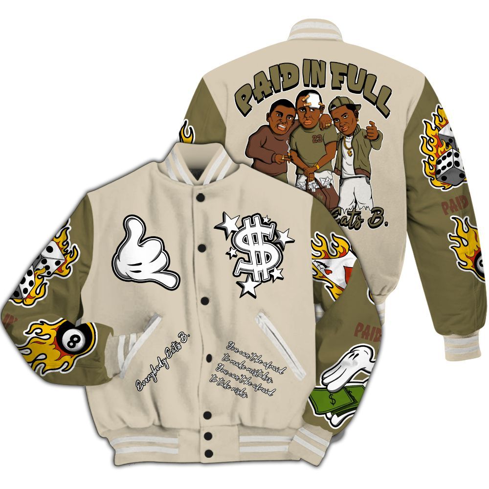 Varsity Jacket To Match Sail Neutral Olive 6s - Everybody Paid In Full Graphic All Over Print