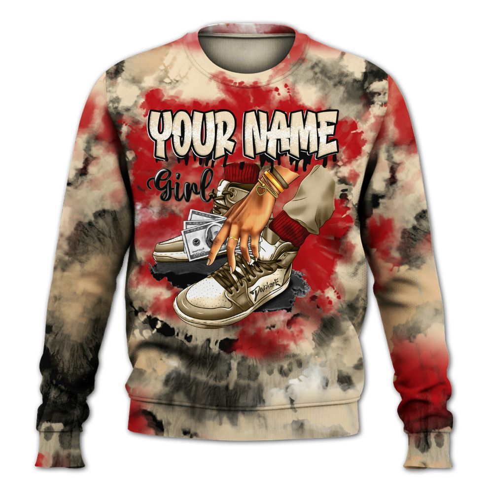 Sweatshirt To Match Dunk Low Strawberry Waffle - Custom Name SNEAKER Girl Money Drip Tie Dye All Over Print