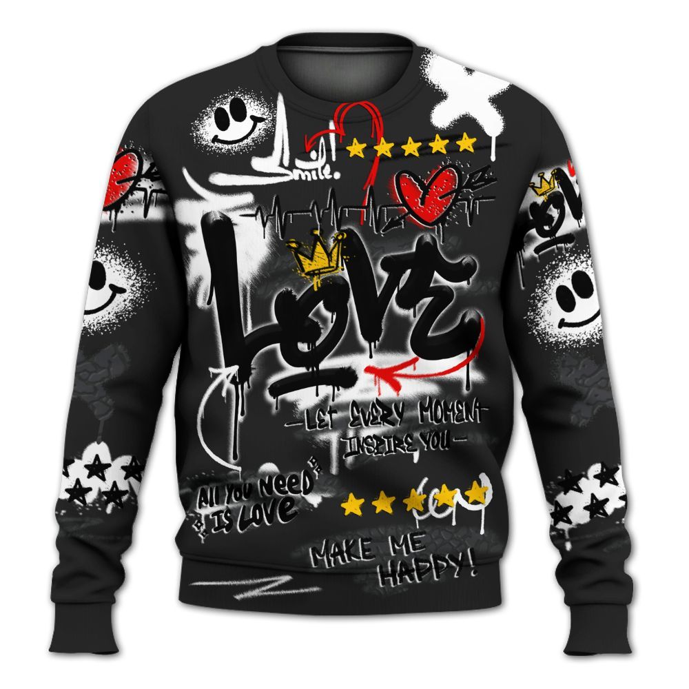 Sweatshirt To Match Black Cat 3s - Happy Love Beats Graffiti Streetwear All Over Print