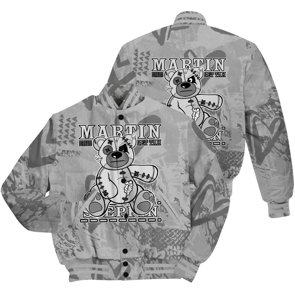 Varsity Jacket To Match Black Wolf Grey 12s Shirt - Tah Steppin Bear Heart Grunge All Over Print