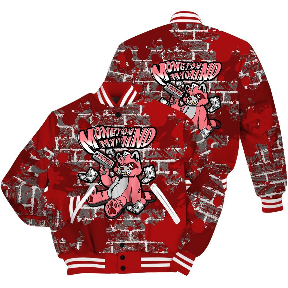 Varsity Jacket To Match Red Taxi 12s Shirt - Money On My Mind Raccoon Brick All Over Print