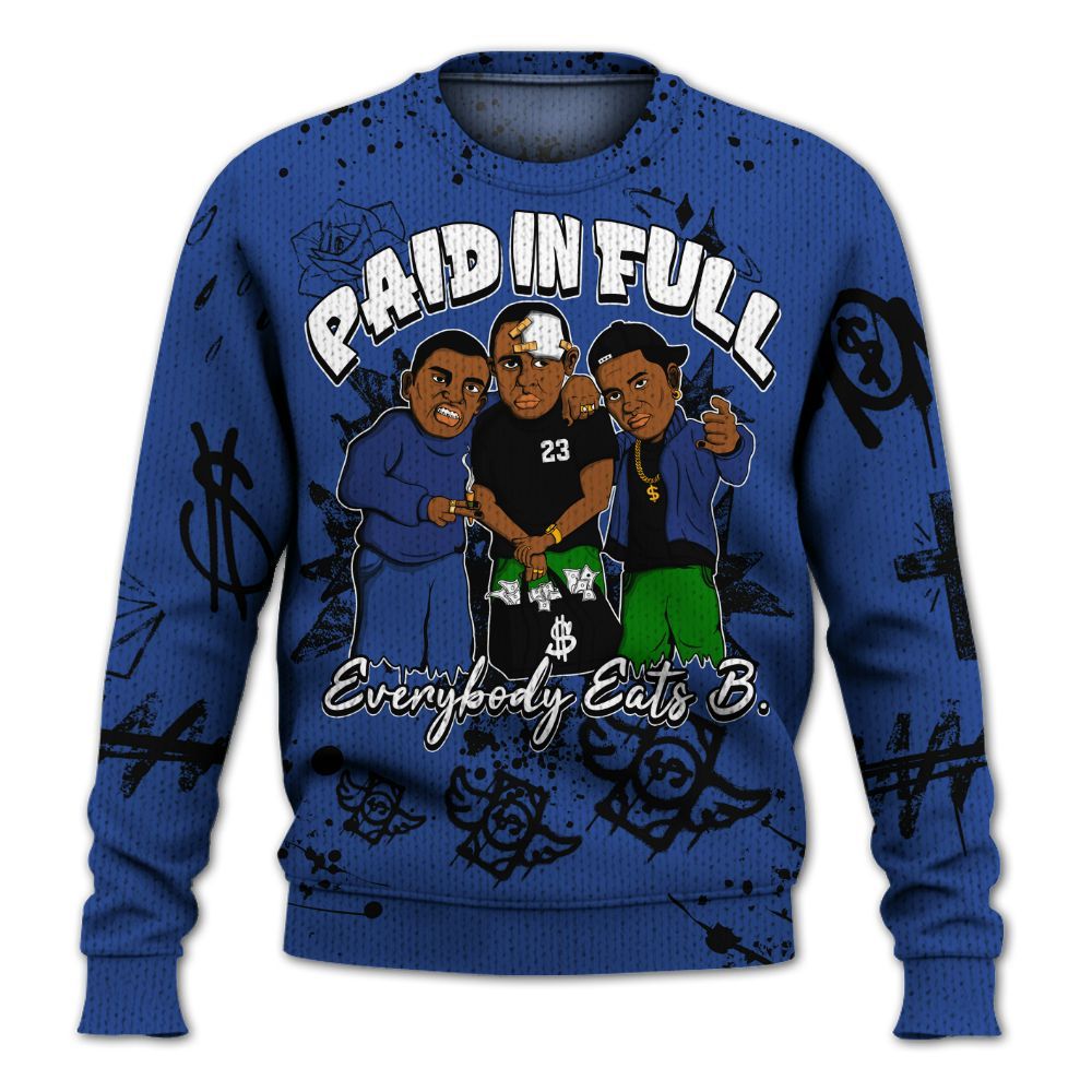 Knitted Sweater To Match Retro Hyper Royal 13s - Everybody Paid In Full Crayon