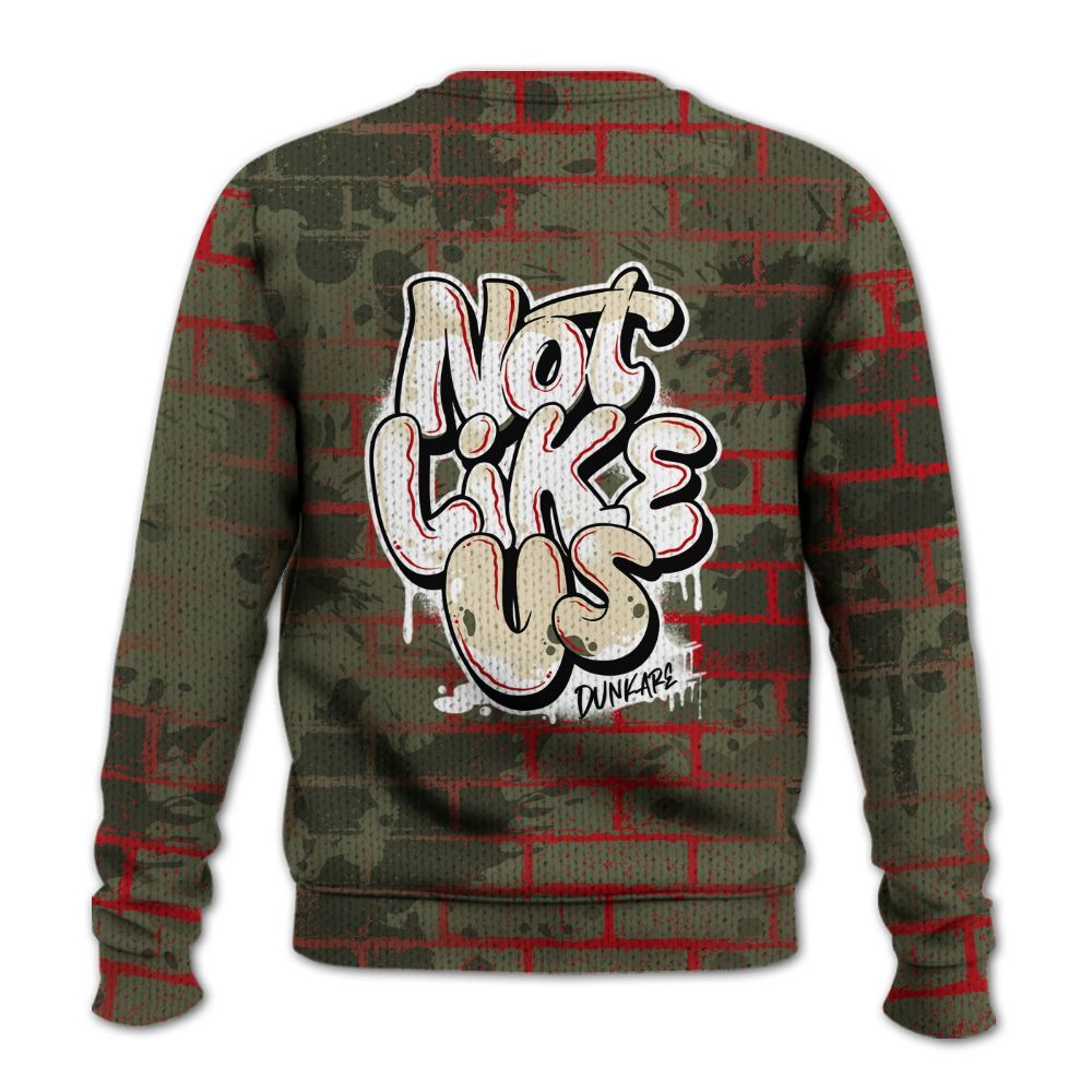 Knitted Sweater To Match Travis Scott Low OG Medium Olive 1s - None Like Us Graphic Brick Art