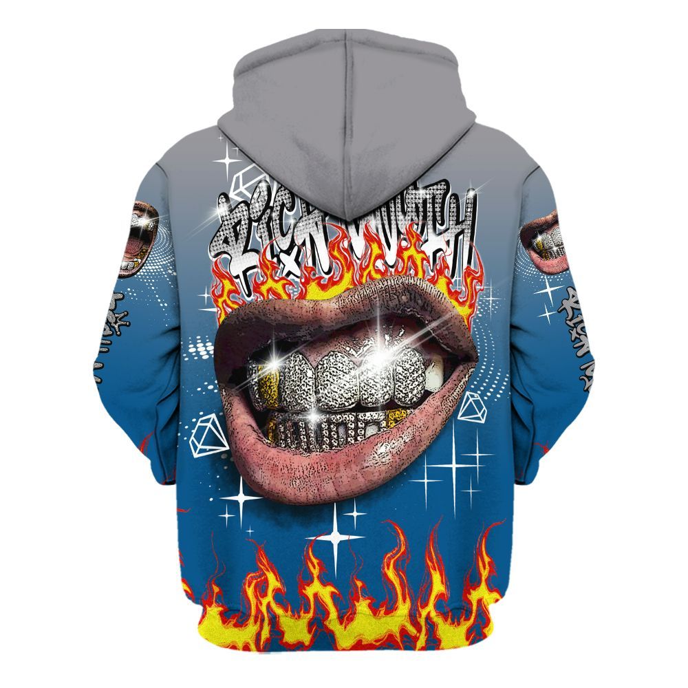 Hoodie To Match High OG True Blue 1s - Rich Mouth Fire Rap Retro 90s All Over Print