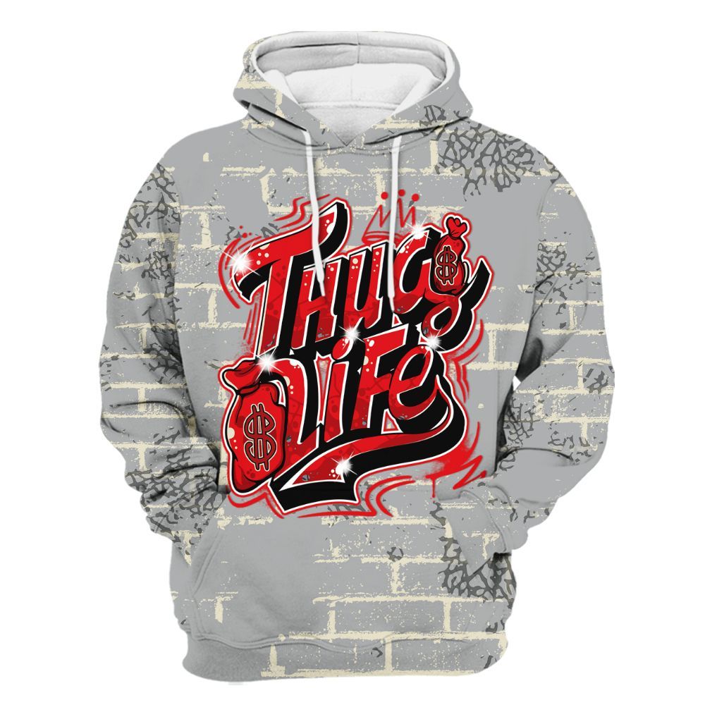 Hoodie To Match Cement Grey 3s - Free Thug Living Graphic Brick Art All Over Print