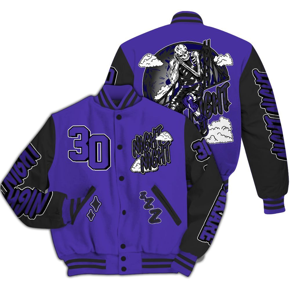 Varsity Jacket To Match Field Purple 12s - Seeya Skeleton All Over Print