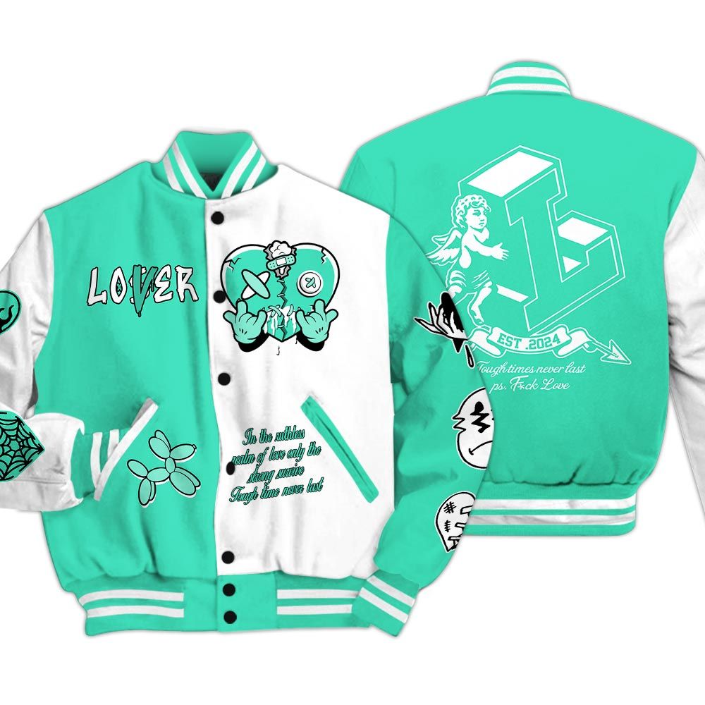 Varsity Jacket To Match Black Green Glow 3s - Loser Lover Heart F Ck Love Baseball Varsity Jacket Outfit Unisex
