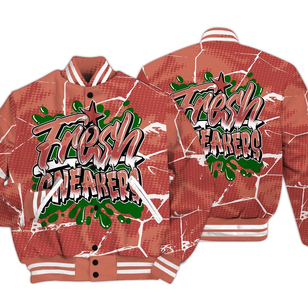 Varsity Jacket To Match Dune Red 13s - Fresh Shoe White Graphic Crack Varsity Jacket Unisex