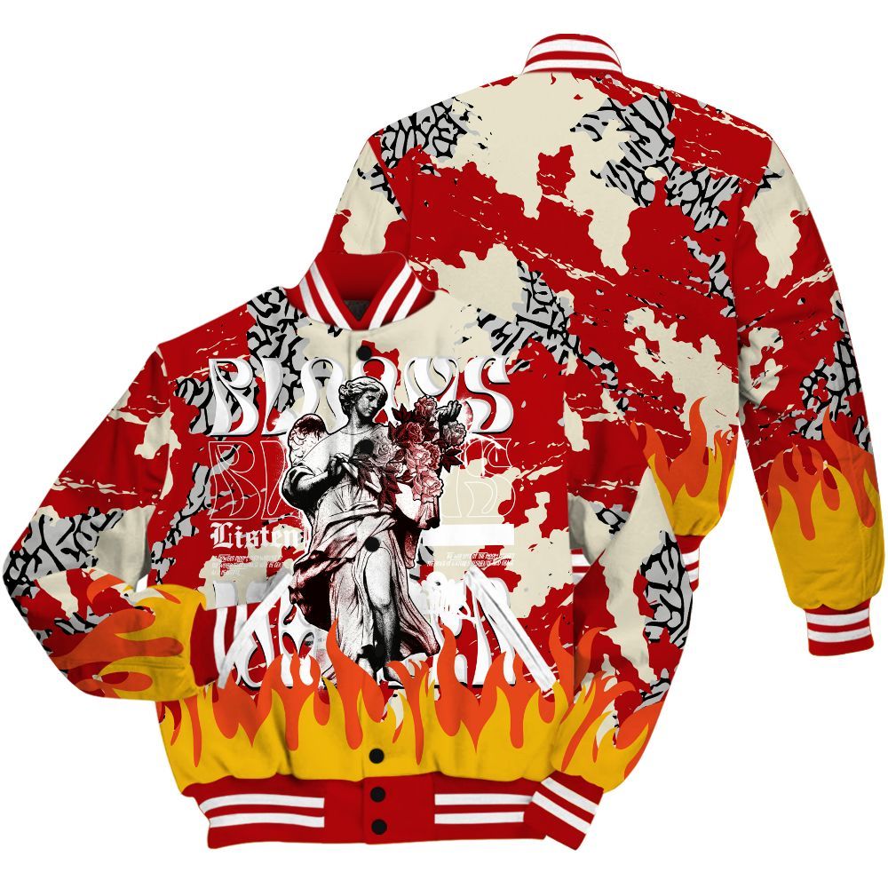 Varsity Jacket To Match Cement Grey 3s - Blooms Whisper Retro All Over Print