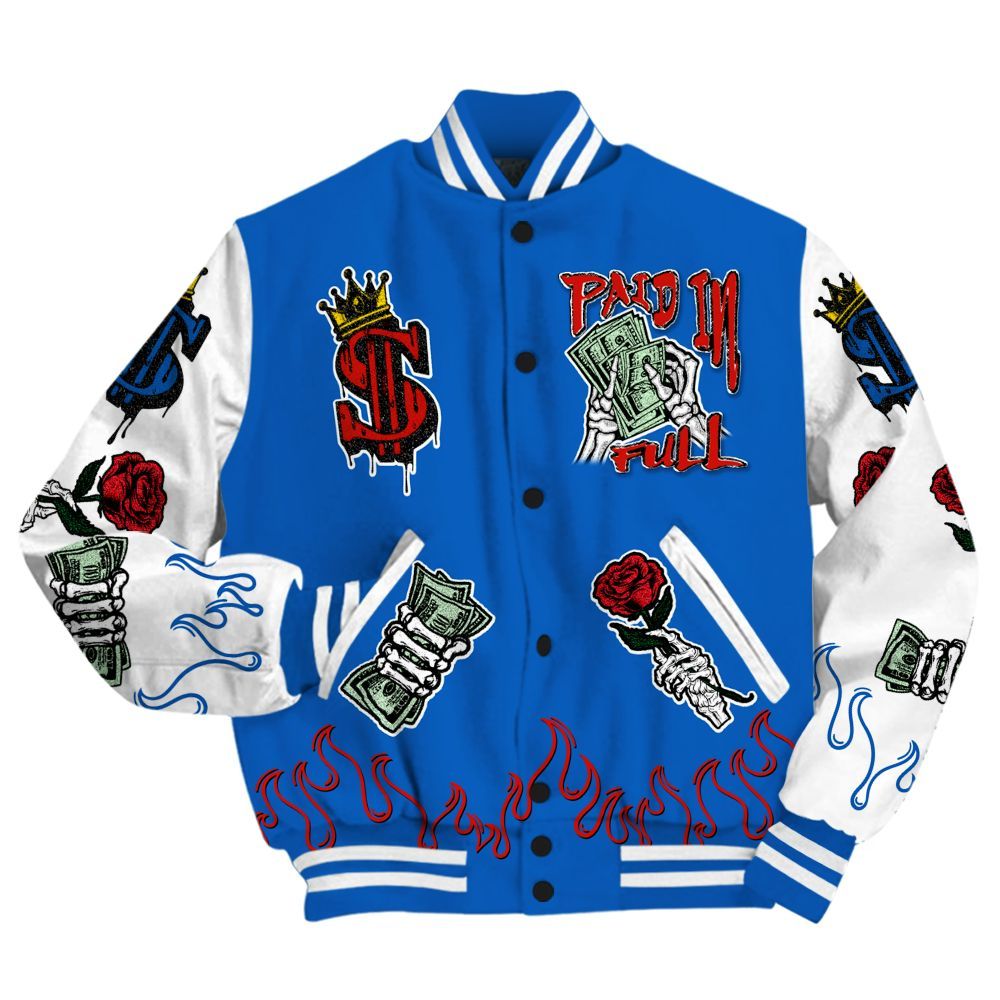 Varsity Jacket To Match Kobe 6 Game Royal - Fire Everybody Paid In All Over Print