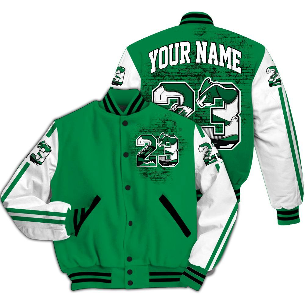 Varsity Jacket To Match Mid Lucky Green 1s - Custom Name Number 23 5s All Over Print