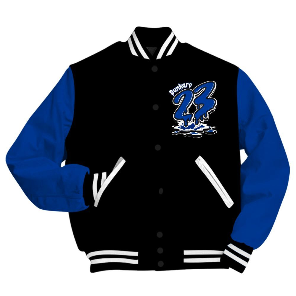Varsity Jacket To Match Hyper Royal 12s - Custom Name 23 Drip All Over Print