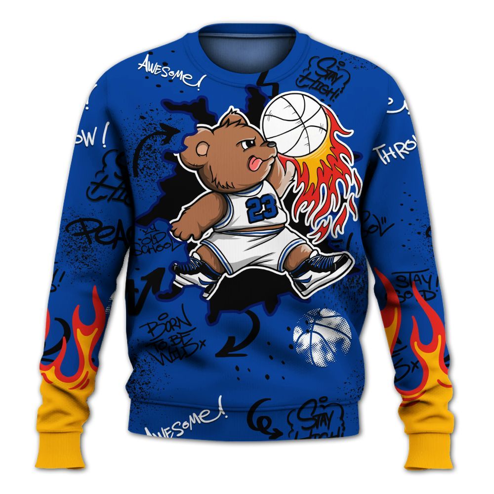 Sweatshirt To Match Hyper Royal 12s - Number 23 Basketball Bear Custom Name All Over Print