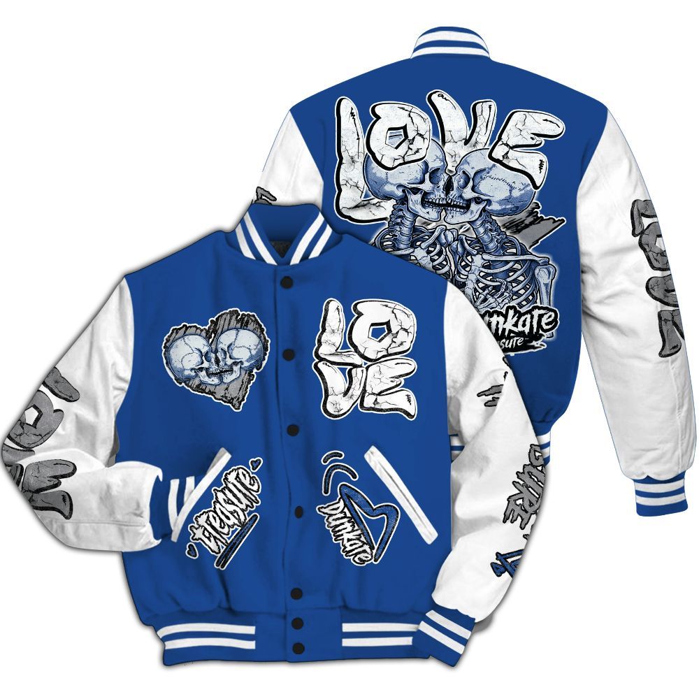 Varsity Jacket To Match High OG True Blue 1s - Skull Bear All Over Print