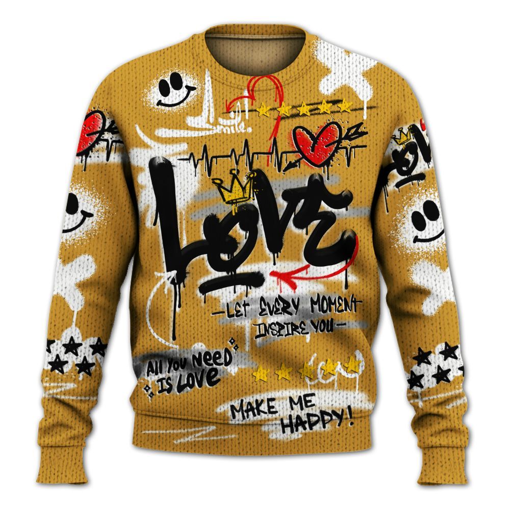 Knitted Sweater To Match Dunk Low Wheat Pale Ivory - Happy Love Beats Graffiti Streetwear