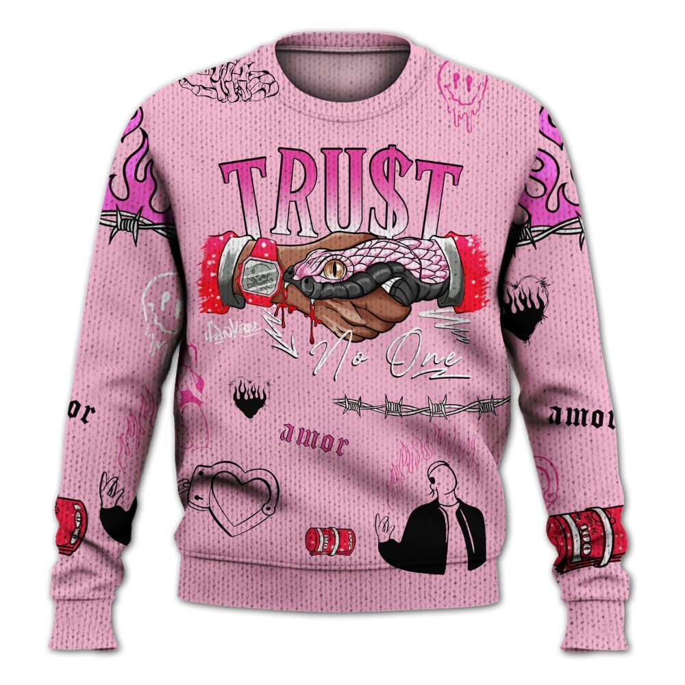 Sweater To Match Retro Bubble Gum Pink 6s - Snake Trust No One Graphic