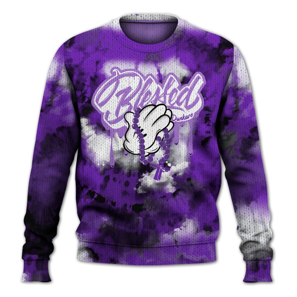 Knitted Sweater To Match Retro Dark Iris 3s - God Blessed Tie Dye