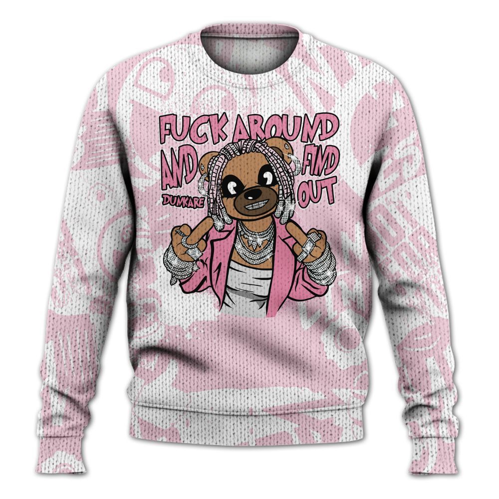 Knitted Sweater To Match Orchid 4s - F#ck Around Bear Bear Monogram Graffiti