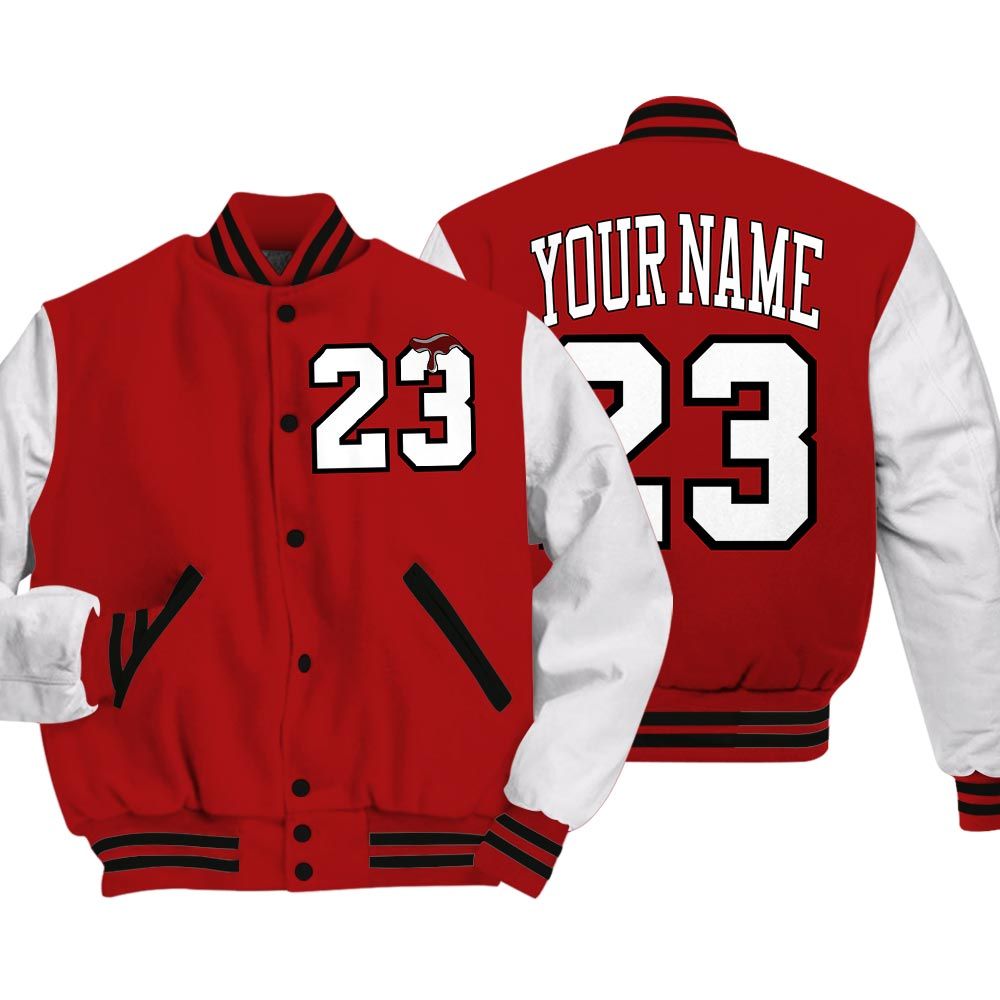 Varsity Jacket To Match Varsity Jacket Custom Name Number 23 Drip, 12 Red Taxi - To Match Sneaker Red Taxi 12s 2504 NCT
