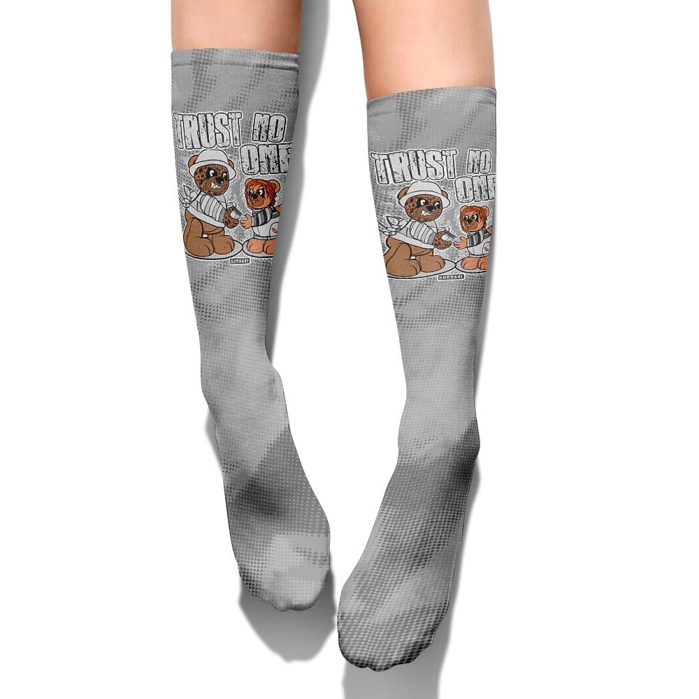Sock To Match Black Wolf Grey 12s - Trust No One Bear Halloween Abstract Halftone