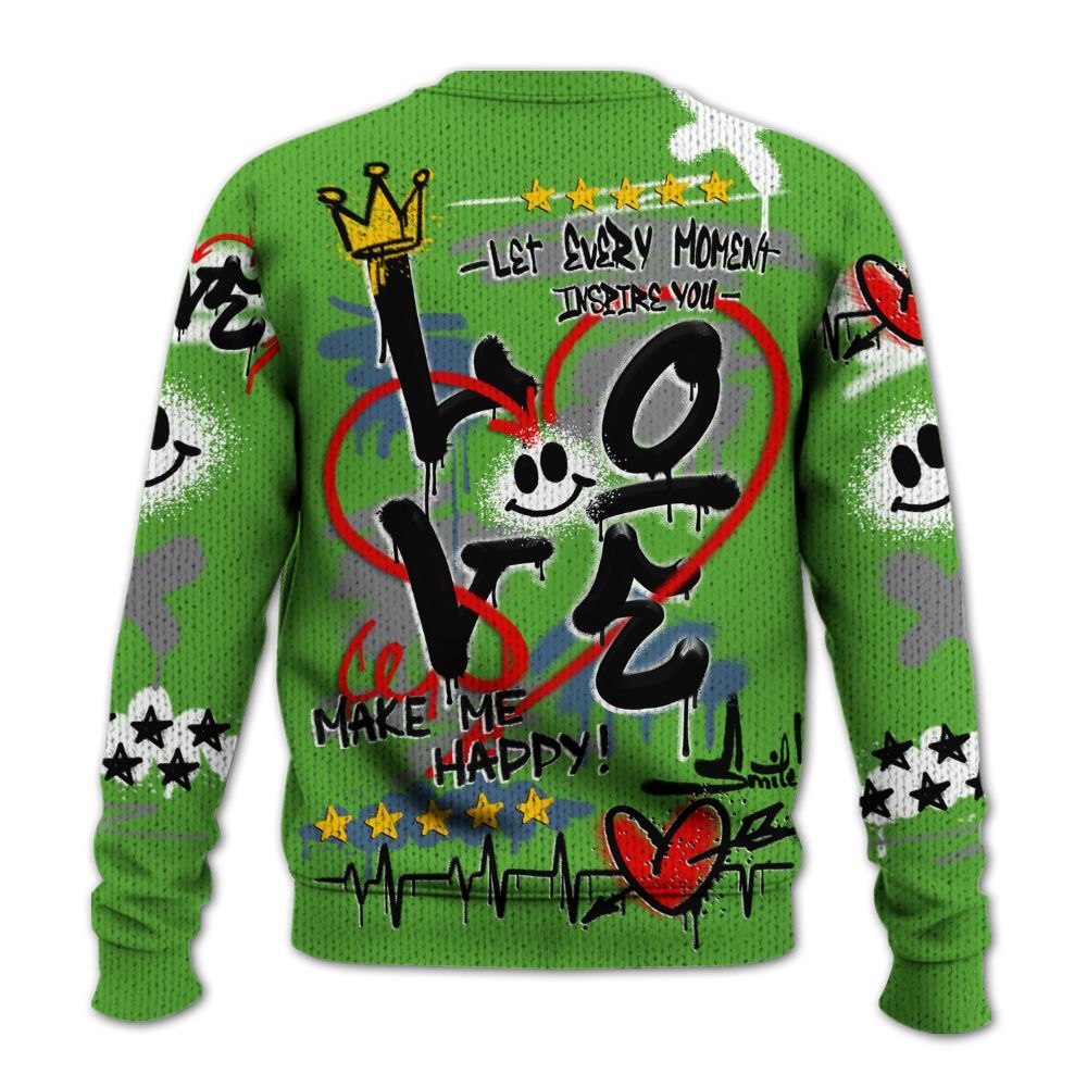 Knitted Sweater To Match Retro Green Bean 5s - Happy Love Beats Graffiti Streetwear